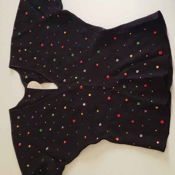 Vintage bedazzled 3/4 sleeve top. Black, size S - Picture 1 of 5